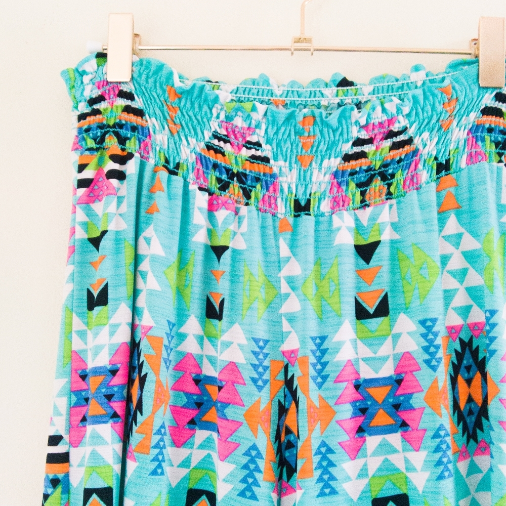 2B Together Wide Leg Pants Size S Multicolor Aztec Tribal Print Pull On Boho - Picture 2 of 11